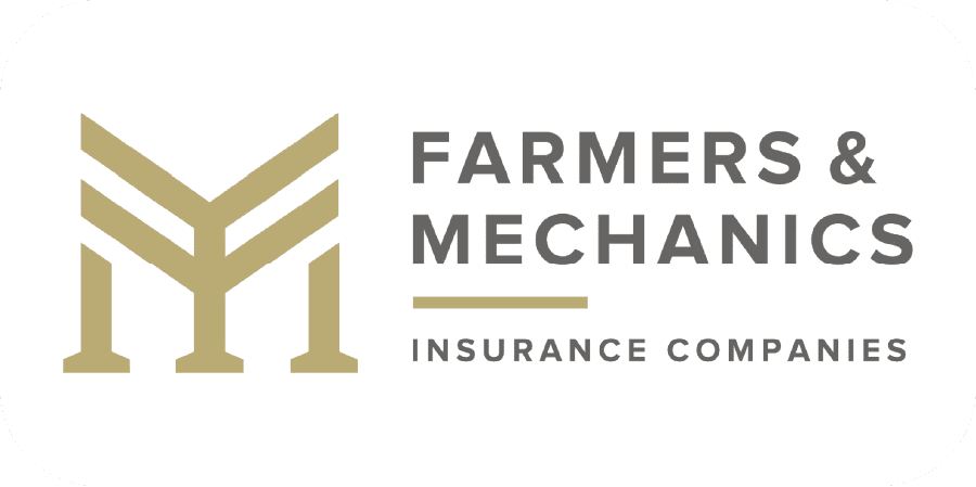 The Farmers & Mechanics Insurance Companies logo featuring a stylized gold monogram mark with the company name and tagline on a white background.