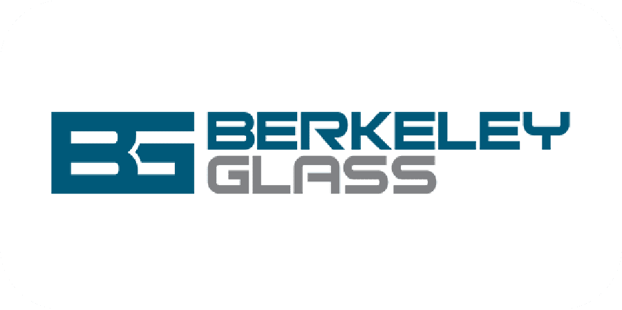 The Berkeley Glass company logo featuring a teal and gray geometric design with accompanying brand text.