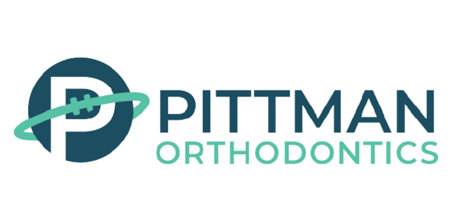 A professional orthodontics practice logo featuring a stylized 'P' design with dental imagery and the company name Pittman Orthodontics in teal and gray colors.