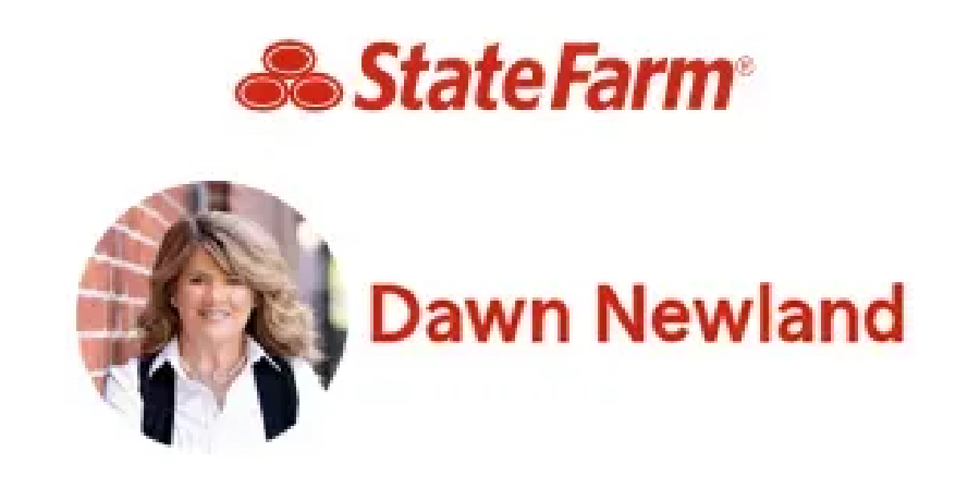 A professional State Farm insurance agent named Dawn Newland is featured in a corporate portrait with the State Farm logo above her name.